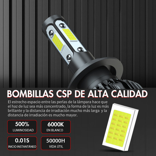 4 Lados, 1 Par , H7 6000k Kit De Faros Led Luz Alta Y Baja Foto 5