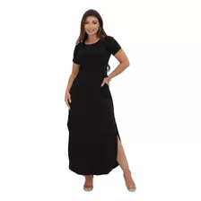 Vestido Camiseta Maxi Longo Soltinho Lycra Com Fendas Tds07