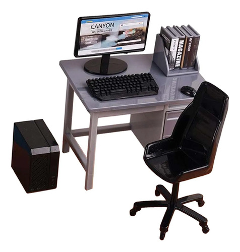 Mesa De Computador Em Miniatura 1/12 E Cinza