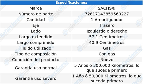 1 Amortiguador Gas Tras Izq/der E300 10 Al 11 Sachs Foto 2