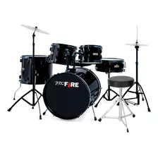 Bateria Spanking Pro Fire Preta Completa Bumbo 22 Cromada