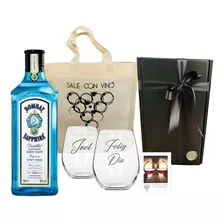 Regalo Box Gin Bombay + 2 Vasos Personalizados - Grabados