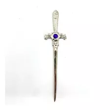 Athame Em Metal Prata Brilhante 15 Cm Com Pedra Lilás