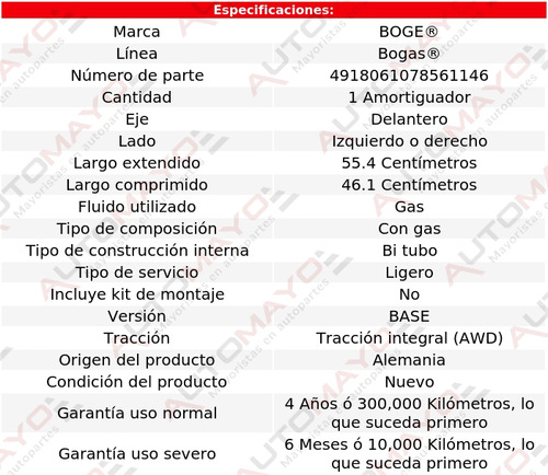 1 - Amortiguador Gas Izq/der Del Boge Rs4 V8 4.2l 07-08 Foto 2