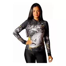Camisa De Pesca Brk Feminina Dourado Black Com Uv 50+