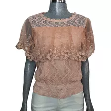 Blusa De Encaje Tipo Campesina Con Transparencia De Moda 