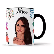 Caneca Com Caricatura Personalizada Profissões Alça Preta