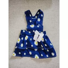 Vestido Color Azul Con Detalles En Flores Y Lazito - Talla S