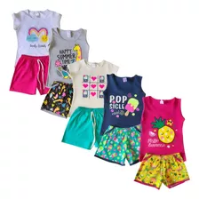 Kit Lote 8 Peças De Blusinha E Short Menina Calor Algodão 