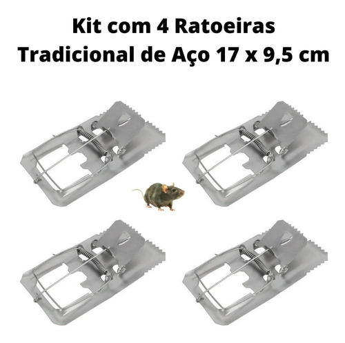 Kit 4 Ratoeira Tradicional Grande De Aço Armadilha Pega Rato