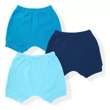 Kit 3 Short Bebê Canelado Tapa Fralda Menino Menina Enxoval