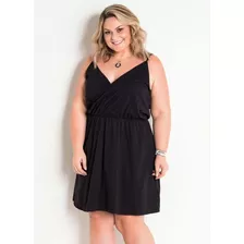 Vestido Preto Transpassado Com Alças Plus Size