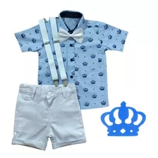 Conjunto Infantil De Festa Realeza Azul Bebê Menino 1 À 3 