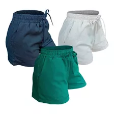 Kit 3 Short Shortinho Em Linho Feminino Cintura Alta Verão