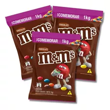Confeito De Chocolate Ao Leite M&m`s Pacote 1kg Kit C/ 3