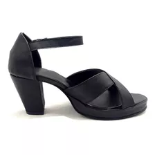 Sandalias Taco Alto Eco Cuero Color Negro