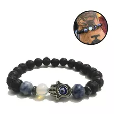 Pulseira Masculina Pedra Vulcânica Olho Grego Sodalita Lua