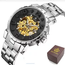 Relogio Masculino Top Orkina Esqueleto Automatico Sport Aço Inoxidavel Prata Dourado Ouro Luxo Grande Lxbr R07