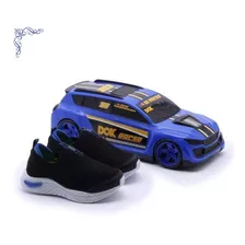 Tênis Infantil Masculino Dok Racer Preto/azul Com Carrinho