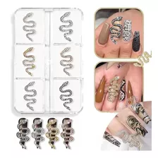 6 Dijes Strass Serpiente 3d Apliques Uñas Decoracion En Caja