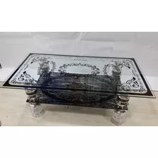 Mesa De Centro En Vidrio Con Diseño En Negro