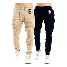 Kit 2 Calça Masculina Jogger Jeans Sarja Elastico Camuflada 