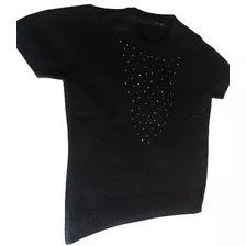 Sweater Lana Mujer Vanlon M/c Negro Tachas Cobre T.s Divino!