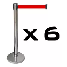6 X Pedestal Separador De Fila Cromado Com Fita Vermelha