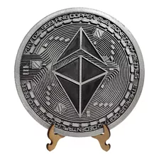 Moeda Ethereum Fisica Prata 20cm Parede Com Suporte Trader