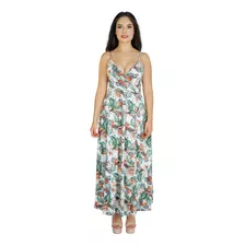 Maxivestido Corea Con Abertura Estampado Floral Tirantes