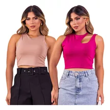 Kit 2 Cropped Blusa Blusinha Feminina Regata Suplex Básica