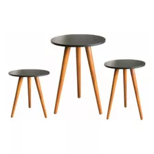 Trio De Mesa De Canto De Apoio Para Sofa Sala Pés De Madeira