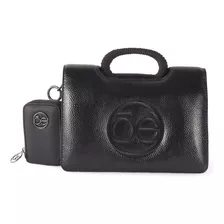 Bolsa Briefcase Cloe Para Mujer Look Metálico Con Monedero Color Negro
