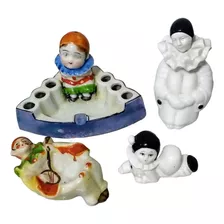 4 Estatuetas Antigas Pierrot Porcelana Pierrô Fretgratis