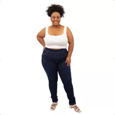 Calça Jeans Feminina Plus Size Tipo Legging Elástico No Cós