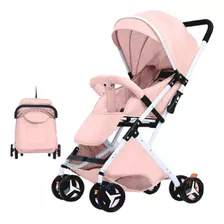 Coche Paseador Para Bebe Tipo Maleta + Toldillo 609-2 Color Rosa Chasis Blanco