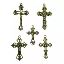 Kit Sortido 50 Crucifixos Vazado Ouro Velho P/terços