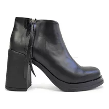 Bota Mujer Taco 9 Cm Cuero Vacuno Negro Ushuaia 