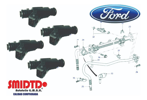 4 Inyectores De Gasolina Para Ford Ka 1.6l Zetec 98-03 Foto 3