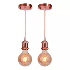 Kit 2 Pendente Retrô Vintage Rose Gold + Lampada Filamento Iluminar Ambiente