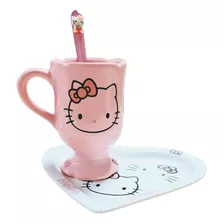 Taza Chocolatera Hello Kitty Con Plato Corazón Y Cuchara