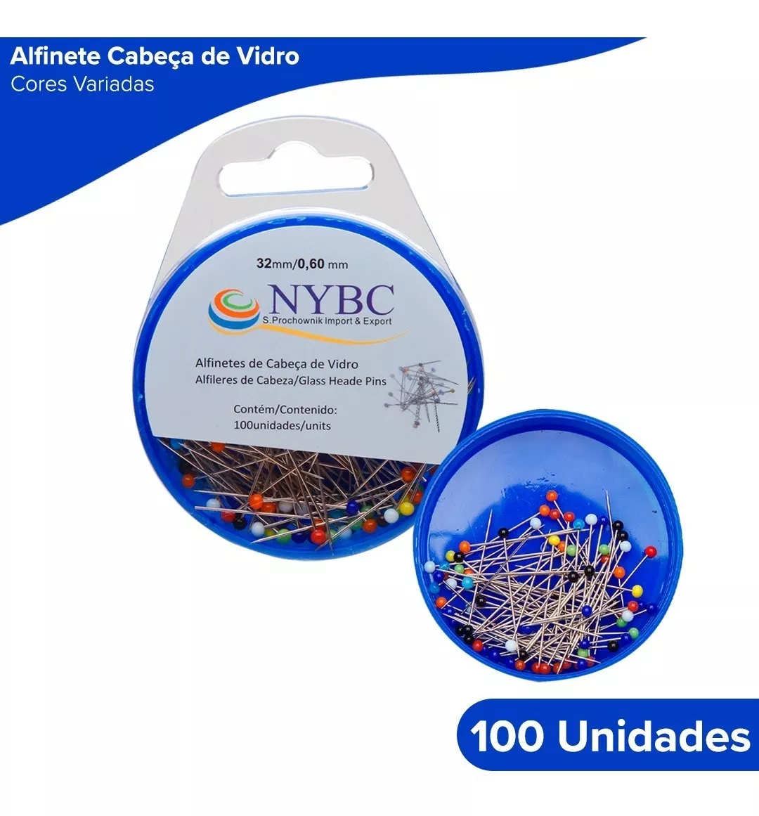 Alfinete Cabeça De Vidro - 100 Unidades
