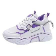 Zapatillas De Tenis Con Plataforma Casuales Blancas Para Muj