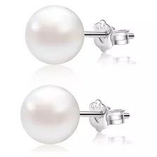 Aretes De Perlas De Agua Dulce Con Botón Blanco Y Plata