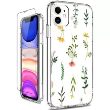 Funda Floreada Para iPhone 11 Con Protector De Pantalla