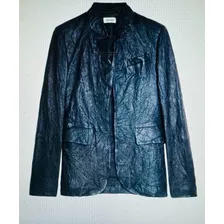 Zadig & Voltaire Blazer De Cuero Arrugado Azul Noche/negro