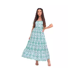 Vestido Midi Max Em Algodão Manga Princesa Decote Reto