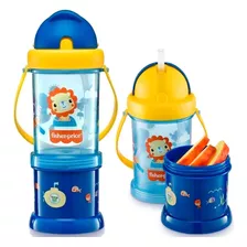 Copo Infantil Com Canudo Alça Tampa Porta Snack Fisher Price