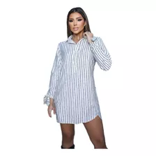 Camisa Chemise Estilosa Manga Longa Feminina Com Botões Lisa