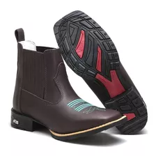 Bota Botina Feminina Bico Quadrado Couro Cano Curto